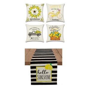 Bundle Table Runner-Set of 4 Farmhouse Lemon Themed Pillow Covers